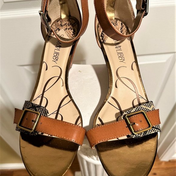 Sam & Libby Brown Cheetah Wedge Heel Zipper in Back 10 - Picture 1 of 3